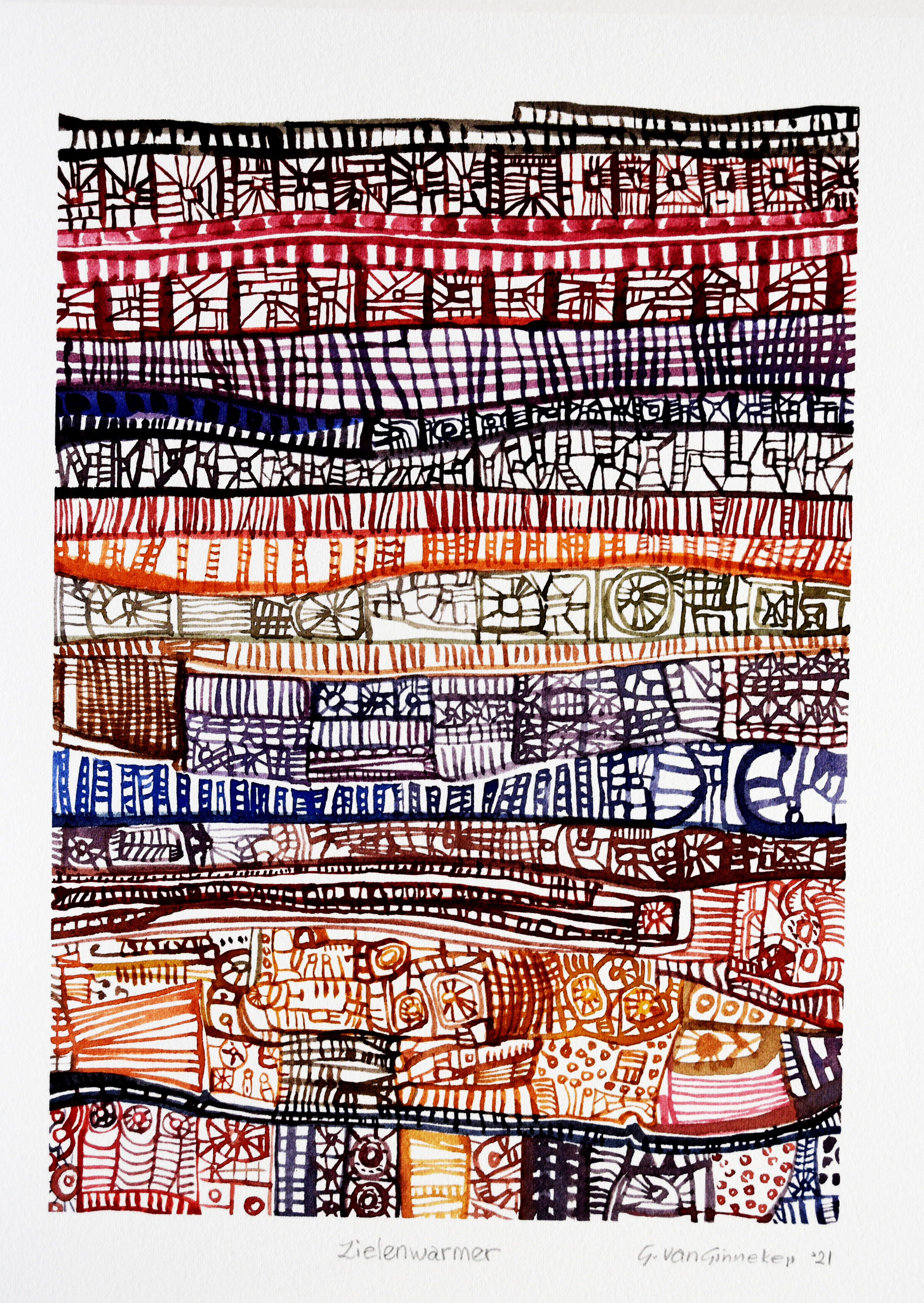 Zielenwarmer, aquarel, 24 x 34 cm.